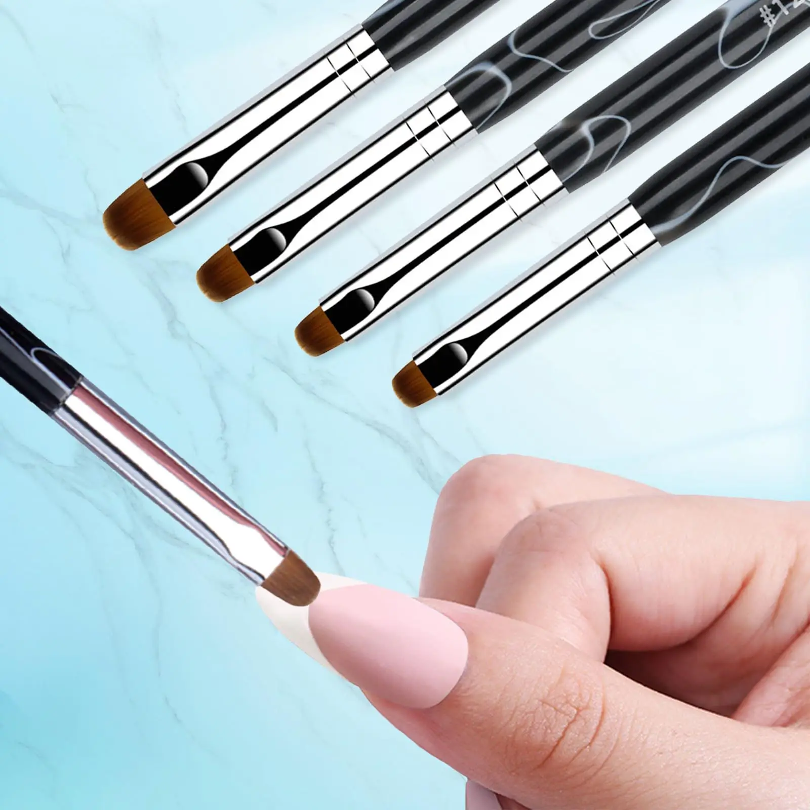 Doppelseitiger French-Manicure-Pinsel mit Wellengriff und Halbkreis-Spitze für Gel-Anwendung, Kantenbearbeitung, Formgebung und Punktierung - Maniküre-Werkzeuge – Detail 4