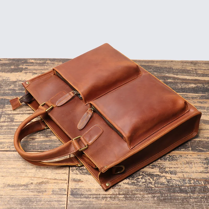 Bolso de mano Vintage de cuero Real para hombre y mujer, maletín ligero de piel de vaca, bolso cruzado para trabajo y viaje