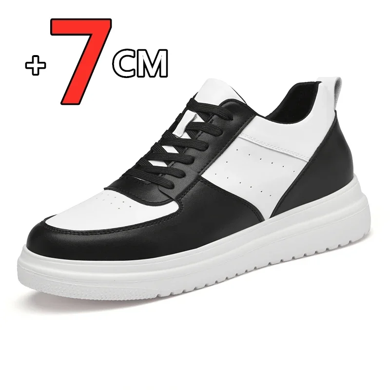 

Luxury Men Sneakers Brand Elevator Shoes For Couple Hidden Heels White Shoes 7CM Height Increasing Shoes Women Men Leather Shoes