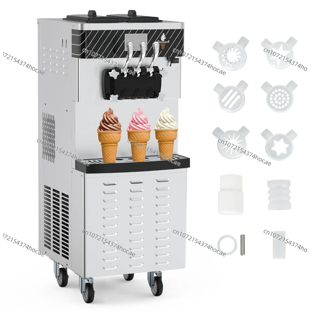 Commercial Ice Cream Machine with Two 12L Hoppers Soft Serve Machine with 3 Flavors Commercial Ice Cream Maker 2450W