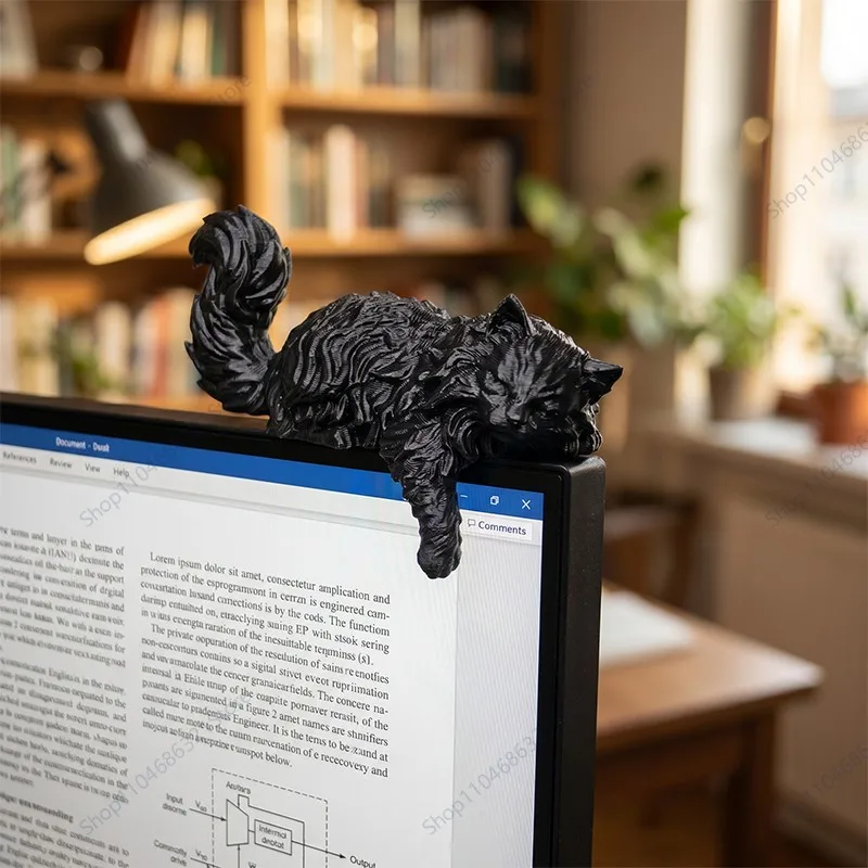 Cat Monitor Decor, Lazy Lying Kitten Figurine Hanging On Screen,Cute Mini Kitty Ornament for Office Computer Screen Decoration