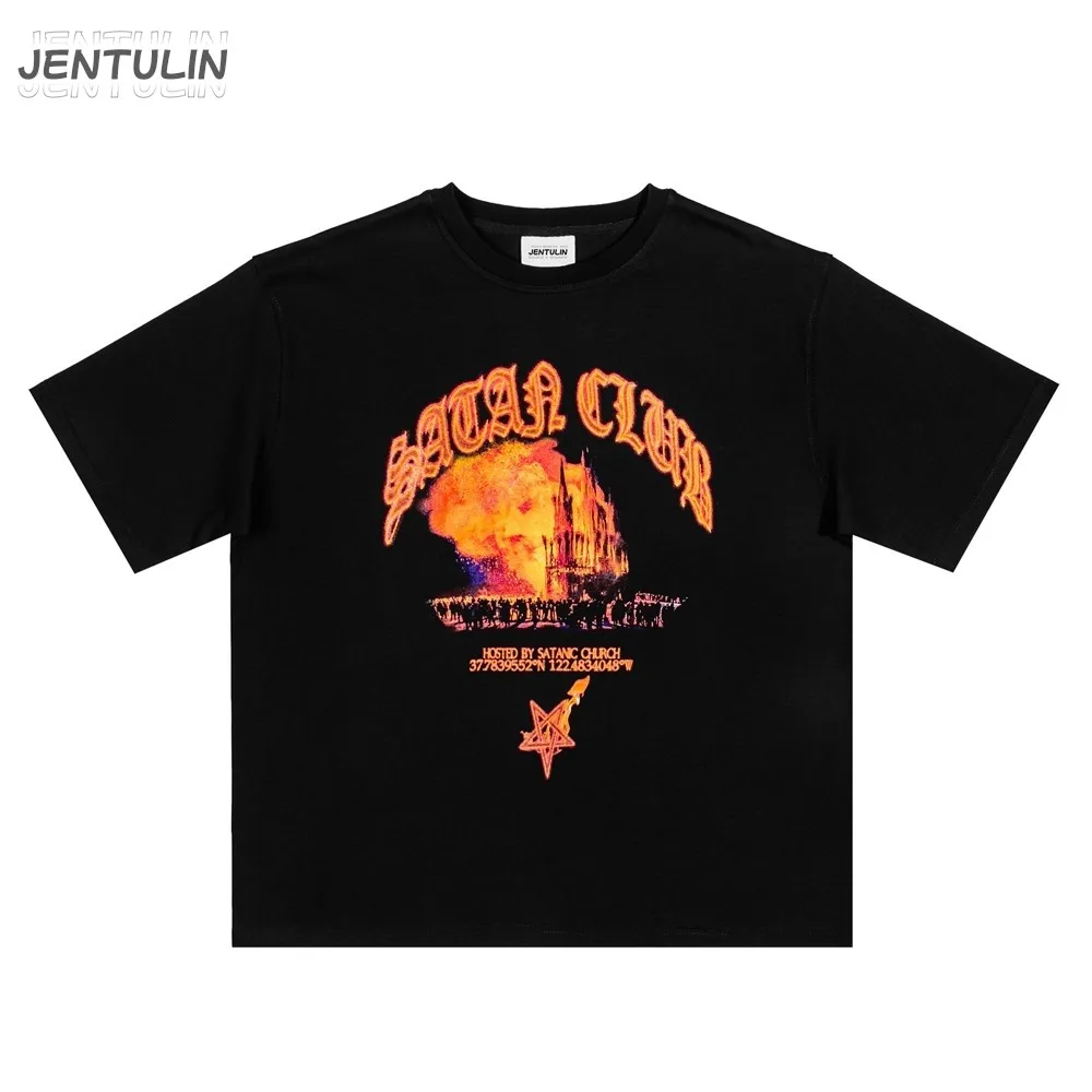 Hip Hop Streetwear Men Tshirt Oversized Short Sleeve Shadow Graphic Print Y2k Tops Tee Harajuku Gothic Aesthetic Clothing Cotton