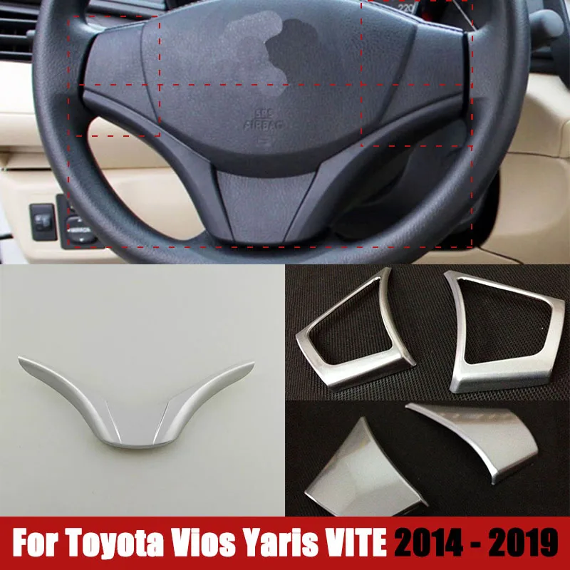 For Toyota Vios Yaris VITE 2014 2015 2016 2017 18 Car Styling Accessories ABS Chrome Car Steering Wheel Button Frame Cover Trim