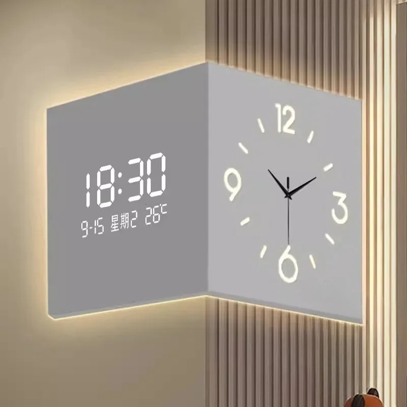 Double-sided Living Room Corner Wall Clocks Simple Modern Creative Luxury Electronic Wall Clock Valentines Day Gift Home Decor