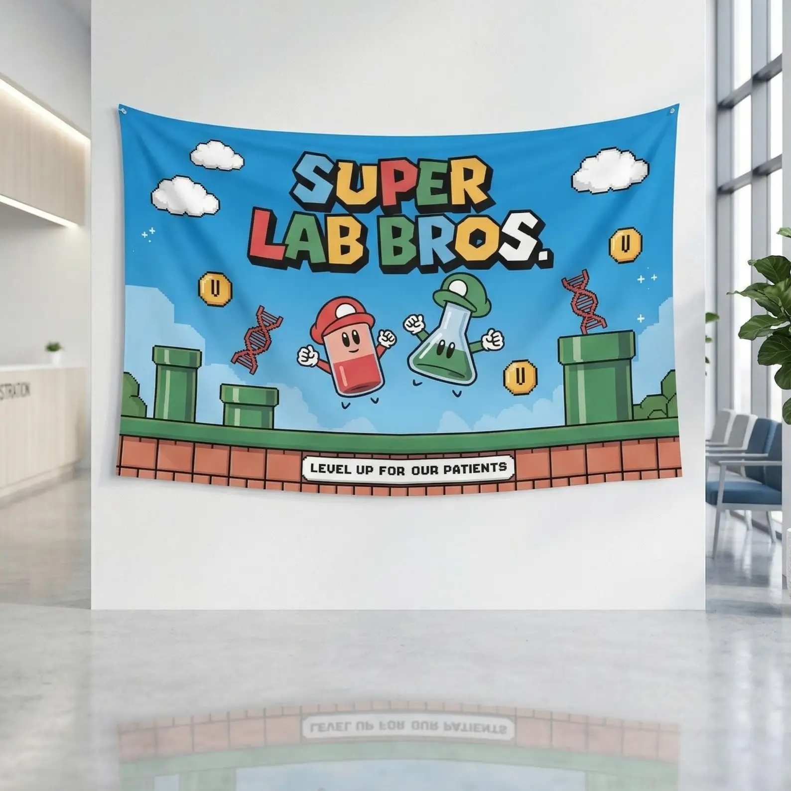 Lab Week 2026 Tapestry Super Lab Bros Theme Funny Science Wall Art Backdrop for Hospital Staff Appreciation