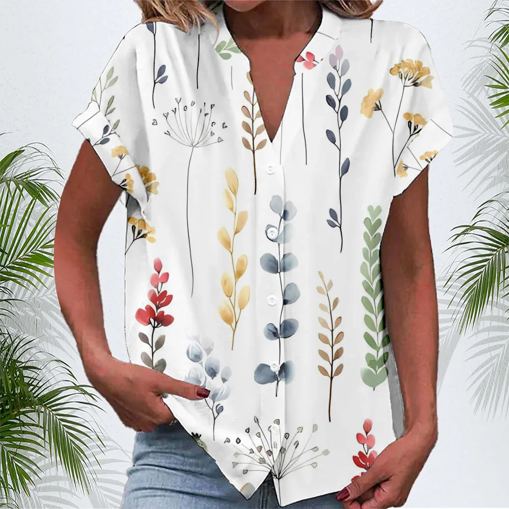 Summer Stylish Flora Shirts Clothes Fashion Women Shirt Hawaiian Streetwear Girl Casual Tops Female Clothing Elegant Blouse