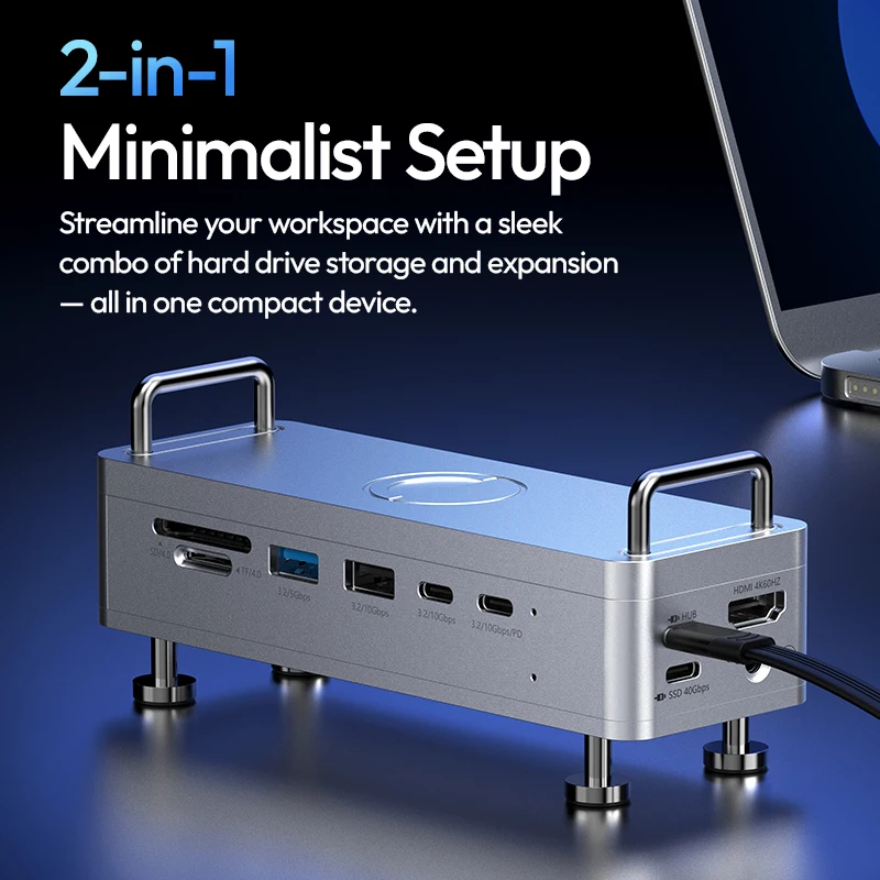 ​Ulanzi QT03 Docking Station with SSD Enclosure 2-in-1 Minimalist Setup for Storage Charging High-Speed Transfer for Mac Mini