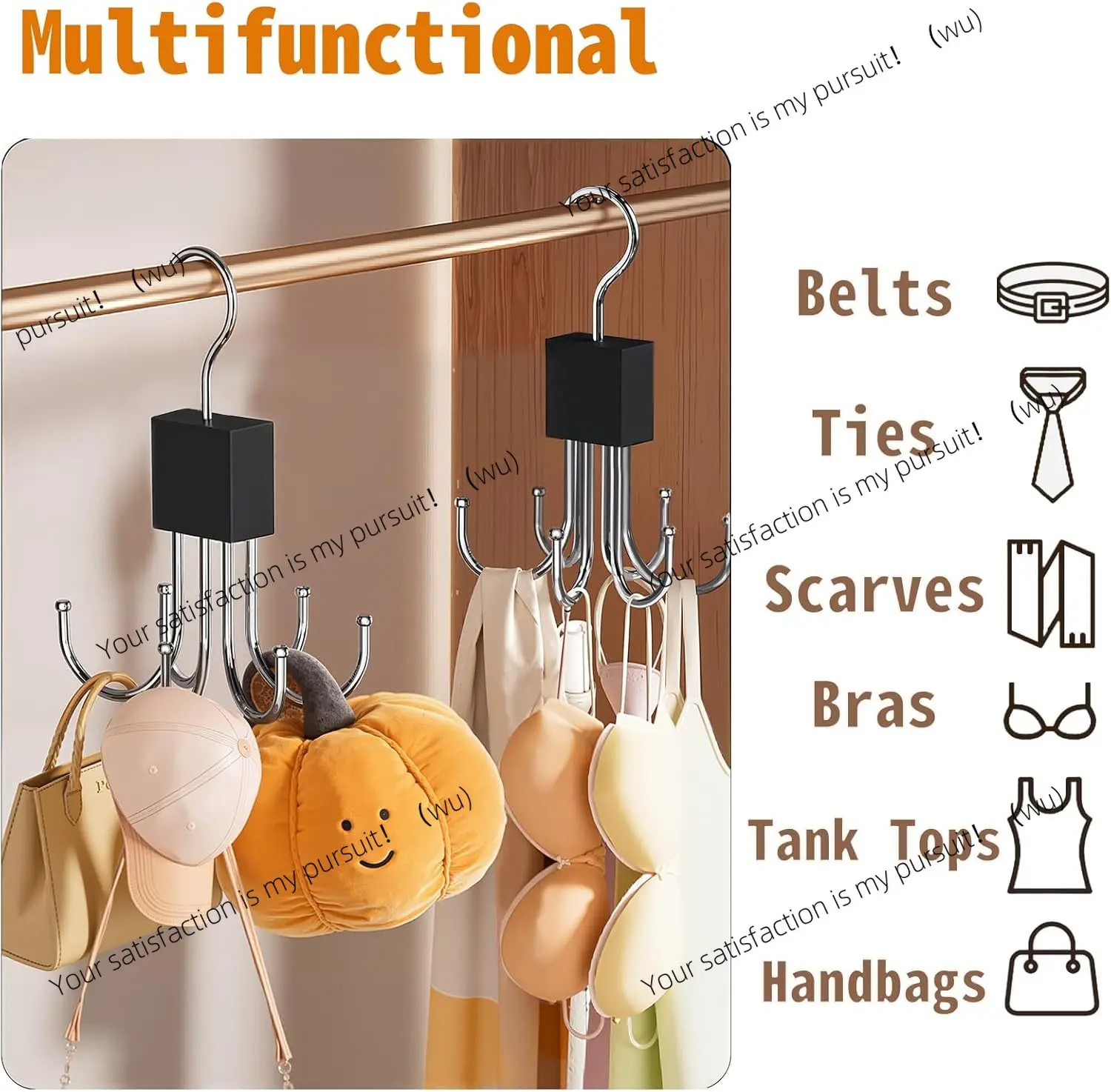 360 ° rotatable multi-claw storage coat hook, multi-functional hanger belt vest tie scarf storage