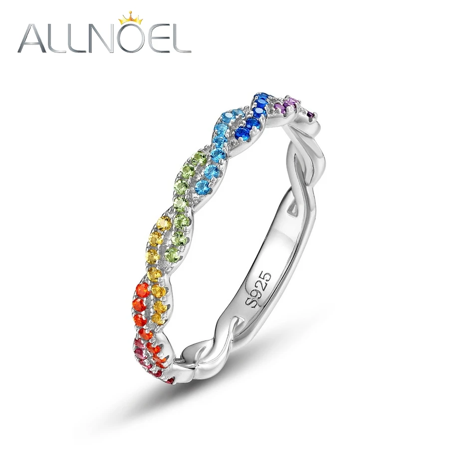 ALLNOEL 100% 925 Sterling Silver Rings for Women Dazzling Zircon Rainbow CZ Twist Ring Trendy Dainty Wedding Gifts Fine Jewelry