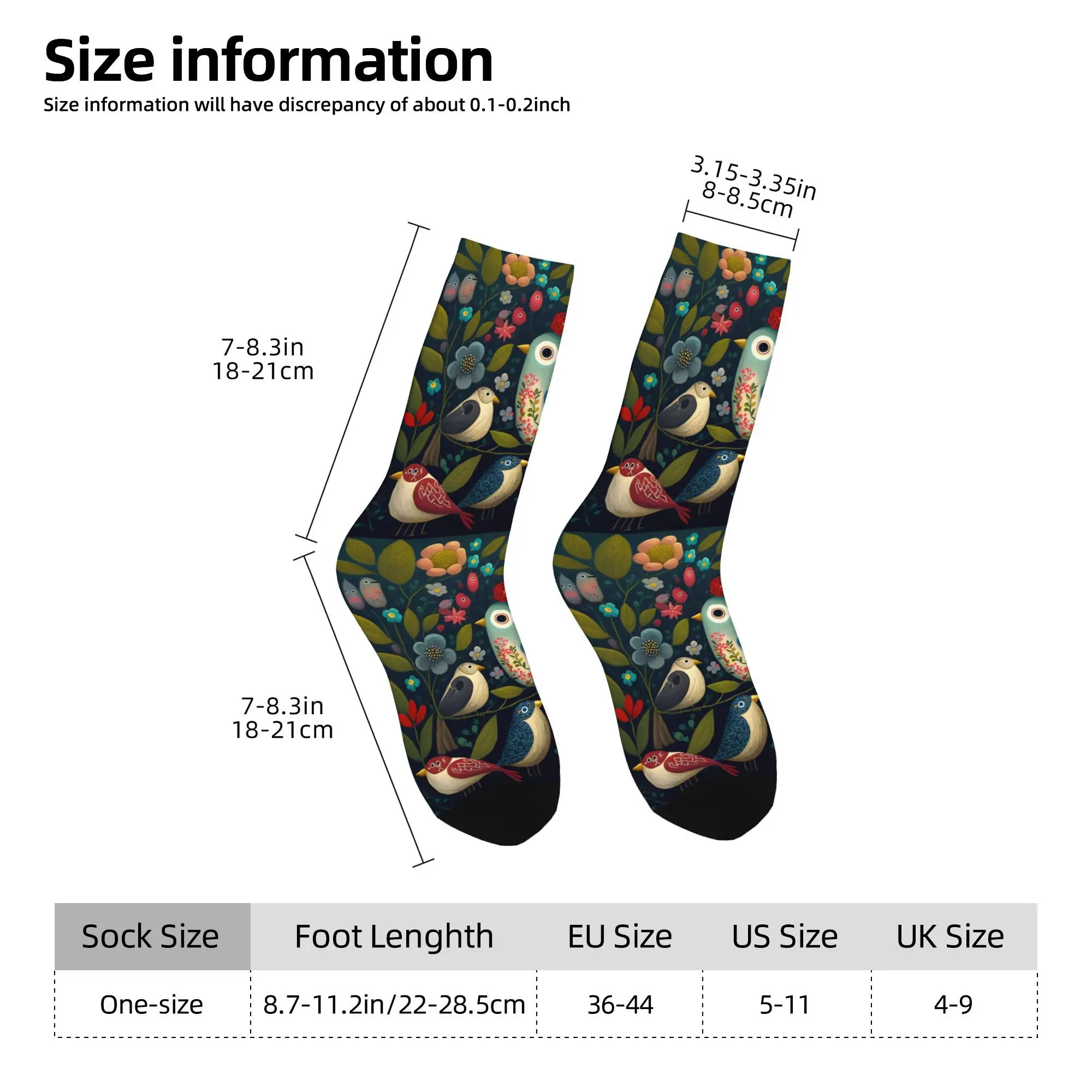 1pc Colorful Folk Art Birds Design Printed Men's Socks  Novelty Hip Hop Harajuku Pattern Crew Sock Casual Gift