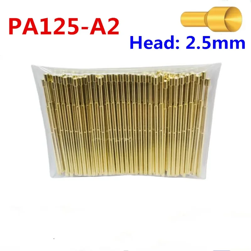 100PCS/Bag Gold Plated PA125-A2 Cup Head Spring Test Probe Outer Diameter 2.0mm Length 33.35mm for ICT Testing