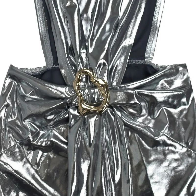 GUWU Frauen Vergoldung Ärmelloses Cut Out Bodycon Midi Maxi Langes Kleid 2025, Sommer Strand Urlaub Sexy Party Geburtstag Kleider