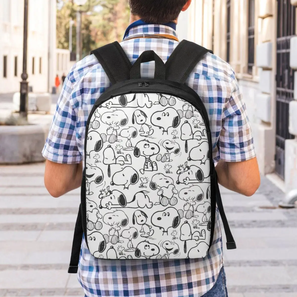 Custom S-Snoopys Smile Giggle Laugh Pattern Backpack for Men Women Water Resistant School College Bag Printing Bookbag