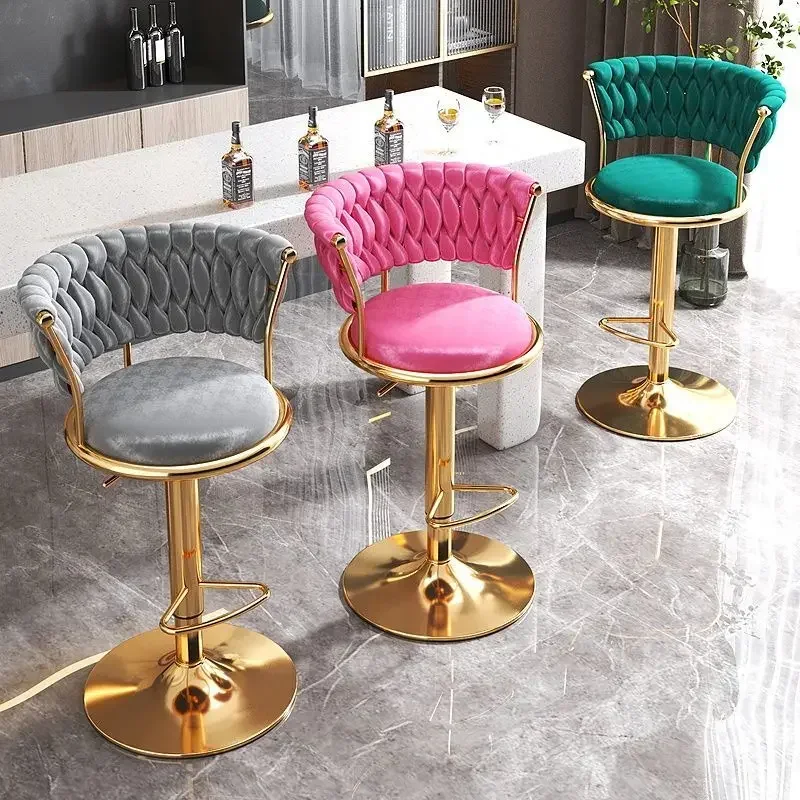 Bar Stool High Stool Can Be Raised and Lowered Light Luxury Backrest High Stool Rotating Iron Kitchen Home Bar Stools