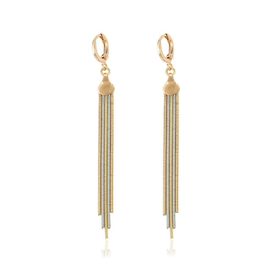 MxGxFam Mix 3 Gold Plated Long 8 cm Snke 5 Line Chain Tassel Drop Earrings For Women Fashion Jewelry