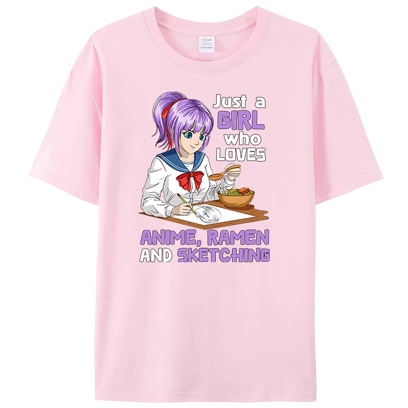 

Just A Girl Who Loves Japan Anime Ramen And Sketching Women's T-Shirt Graphic Cotton Men's Tees Shirts Tops Vintage Gifts