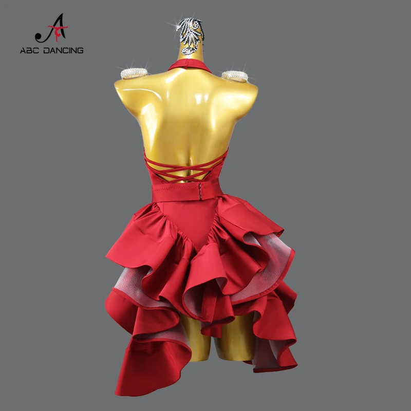 Abito da ballo latino rosso professionale Sexy Ladies Ballroom Party Show Costume Practice Wear Line gonna sportiva da donna abbigliamento femminile Personalizzazione Avanzata  Nuovi prodotti e serie Fashion Dance