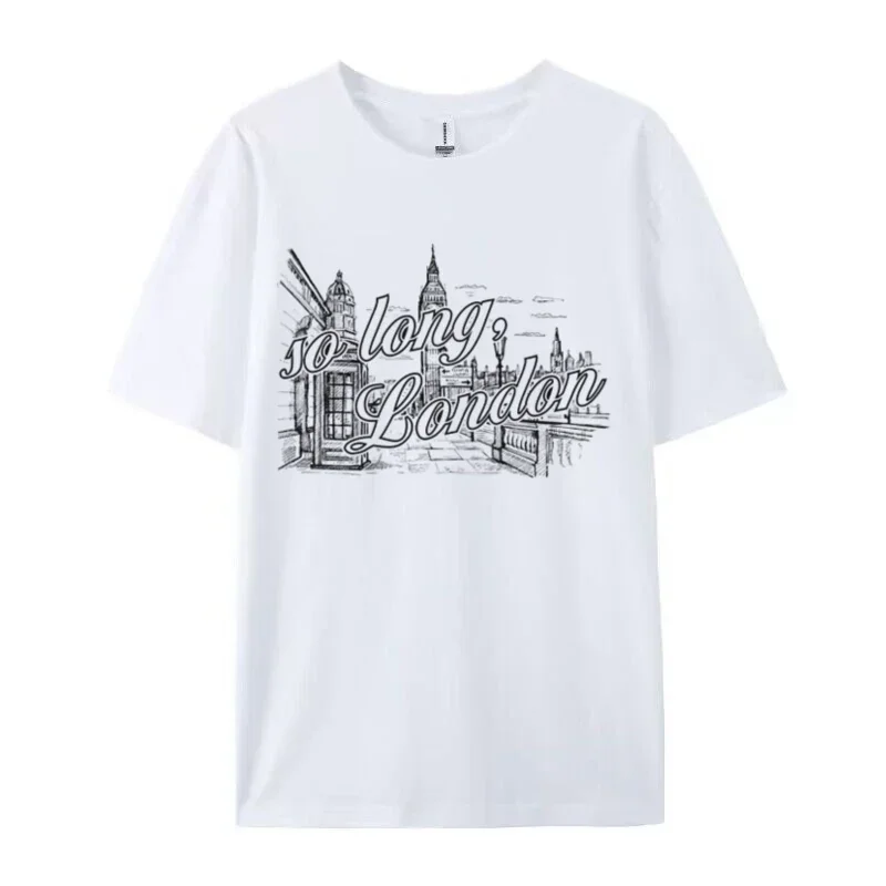 여성용 반팔 팬덤 티셔츠, 너무 긴 런던 빈티지 티셔츠, 트렌디하고 귀여운 음악 콘서트 티셔츠, 레트로 패션 상의
