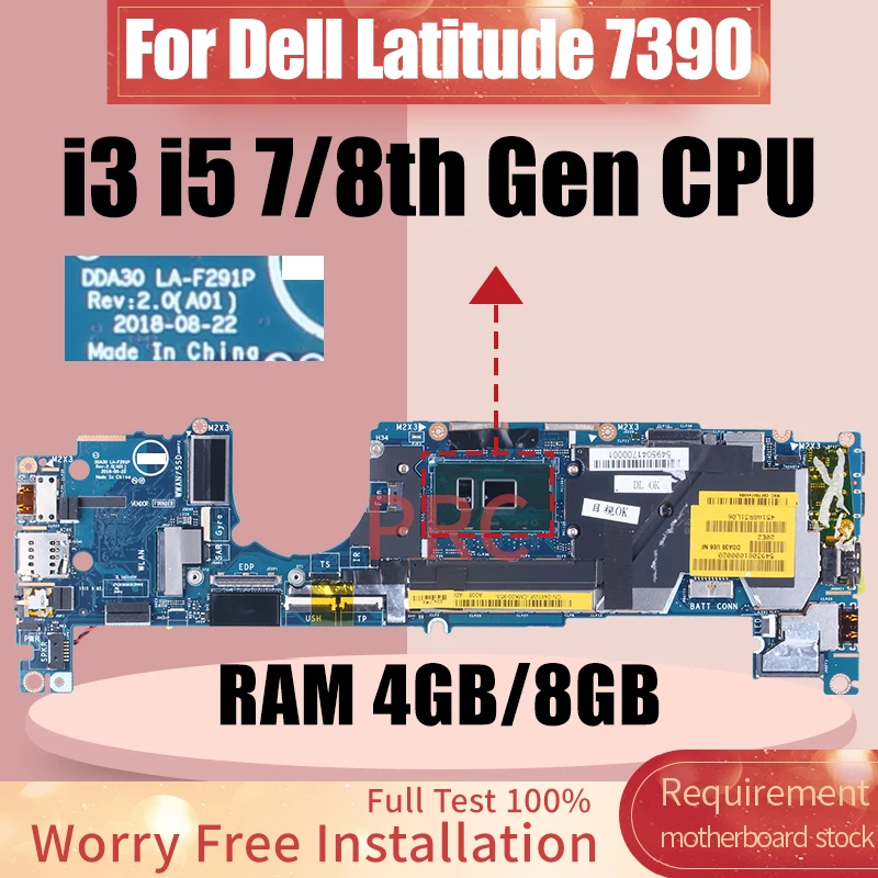 

For Dell Latitude 7390 Laptop Motherboard LA-F291P 071V71 0441WF 041M0M 0XMNM2 0HVW90 i3 i5 7/8th Gen CPU Notebook Mainboard