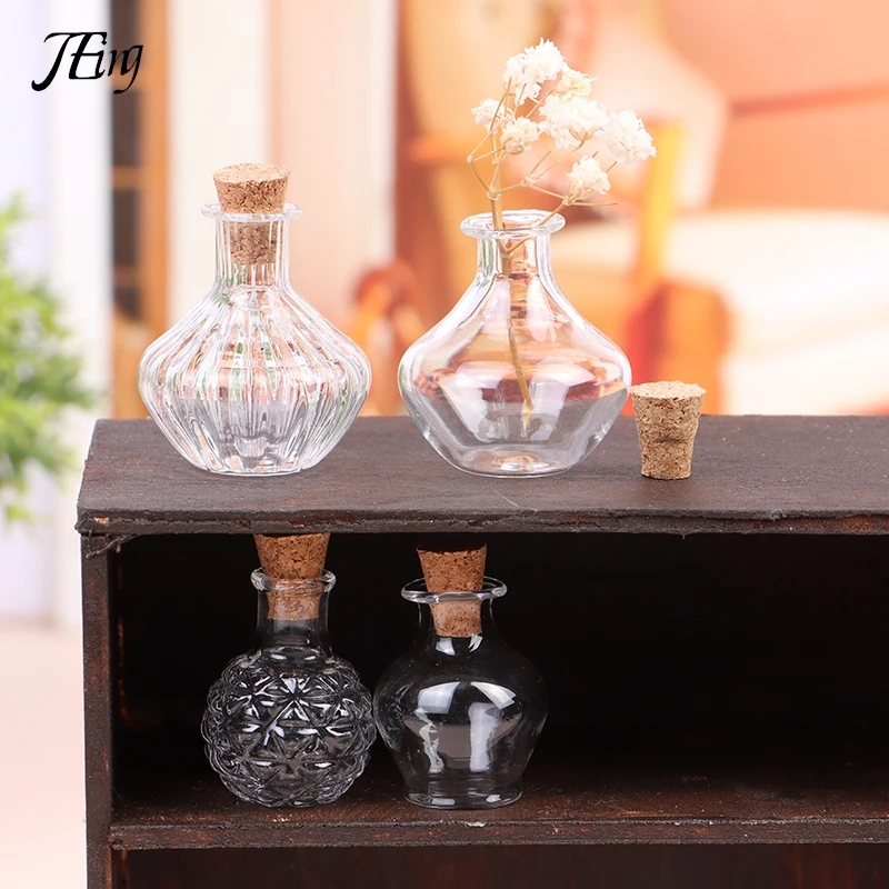 1:12 Dollhouse Miniature Storage Tank Glass Bottle With Cork Cover Mini Tiny Jar Flower Vases Model Toys Doll House Decor Access