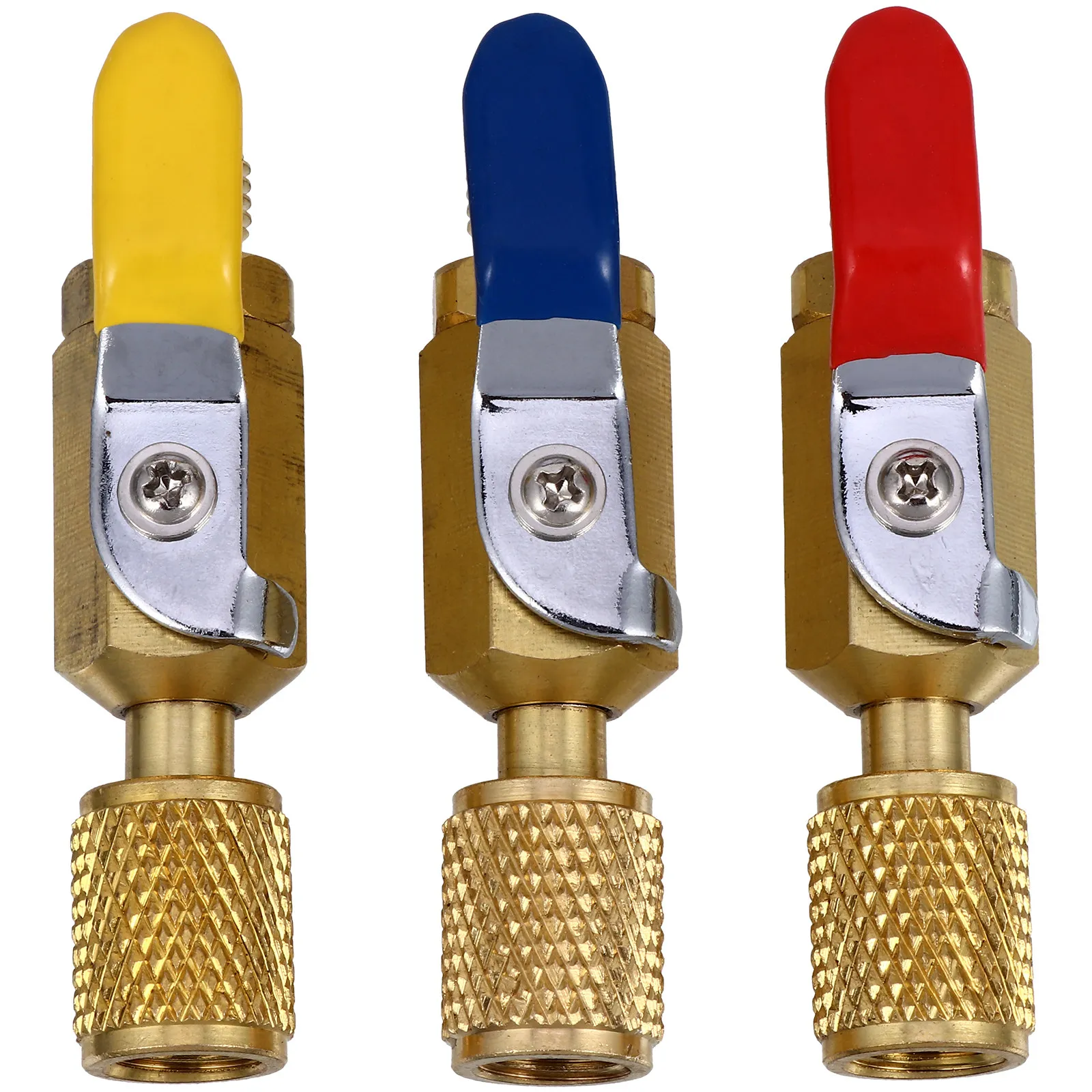 

3pcs Brass Refrigeration Ball Valve Shut Valve Compact On-Off For Air Condition Charging Hose Sae 1/4 Inch Angled Straight