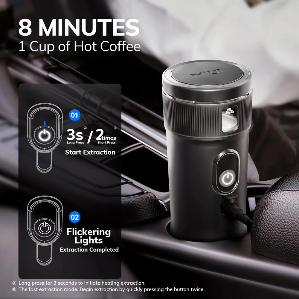 Portable Coffee Maker MIUI Small Espresso Machine DC12V Travel Coffee Maker for Car Outdoors Camping Backpacker Lightweight