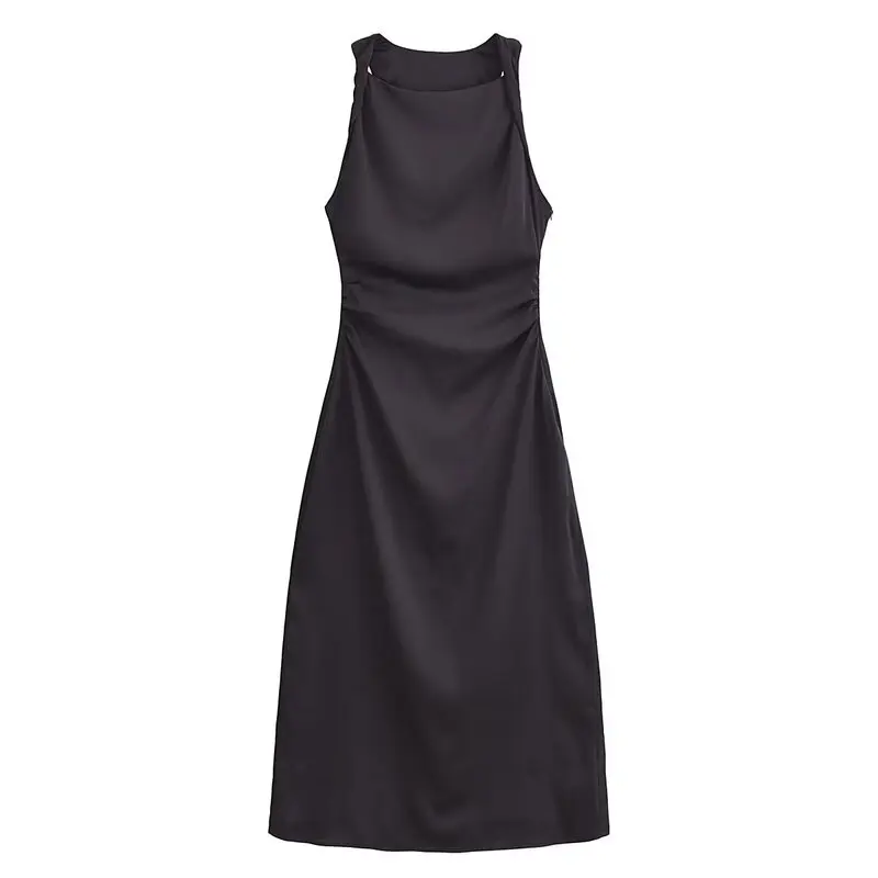 Robe mi-longue en Satin de soie plissée pour femmes, coupe cintrée, Ele Sle, une pièce, tendance, printemps 2024