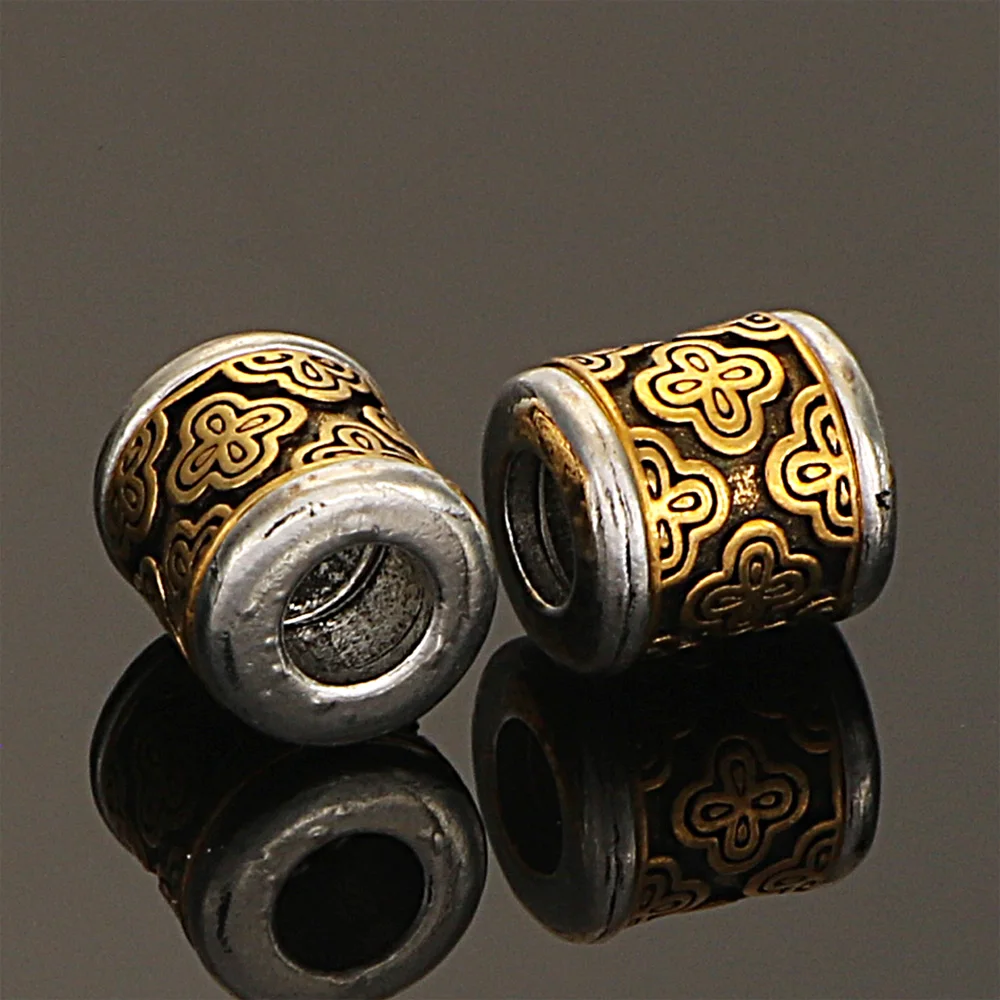 5Pcs 10x11MM Antique Design Golden Silver Plated Cast Metal Striped Tube Spacers Charms Beads For Diy Jewelry Making Accessories