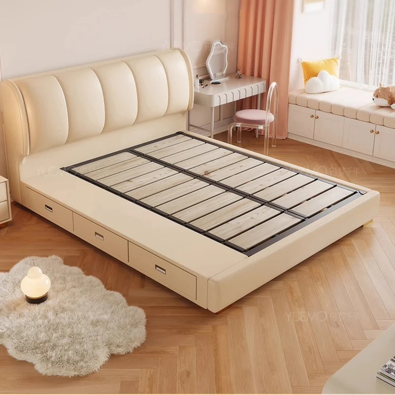 White Cream Cloud Beds Large Size Beauty Wooden Comfortable Upholstered Beds Ergonomic Floor Letto Matrimoniale Home Furniture