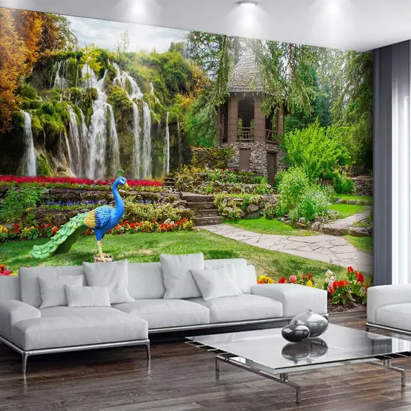 Custom Mural Wallpaper Back Garden Waterfall Landscape 3D Wall Cloth Living Room TV Sofa Background Wall Home Decor Papier Peint