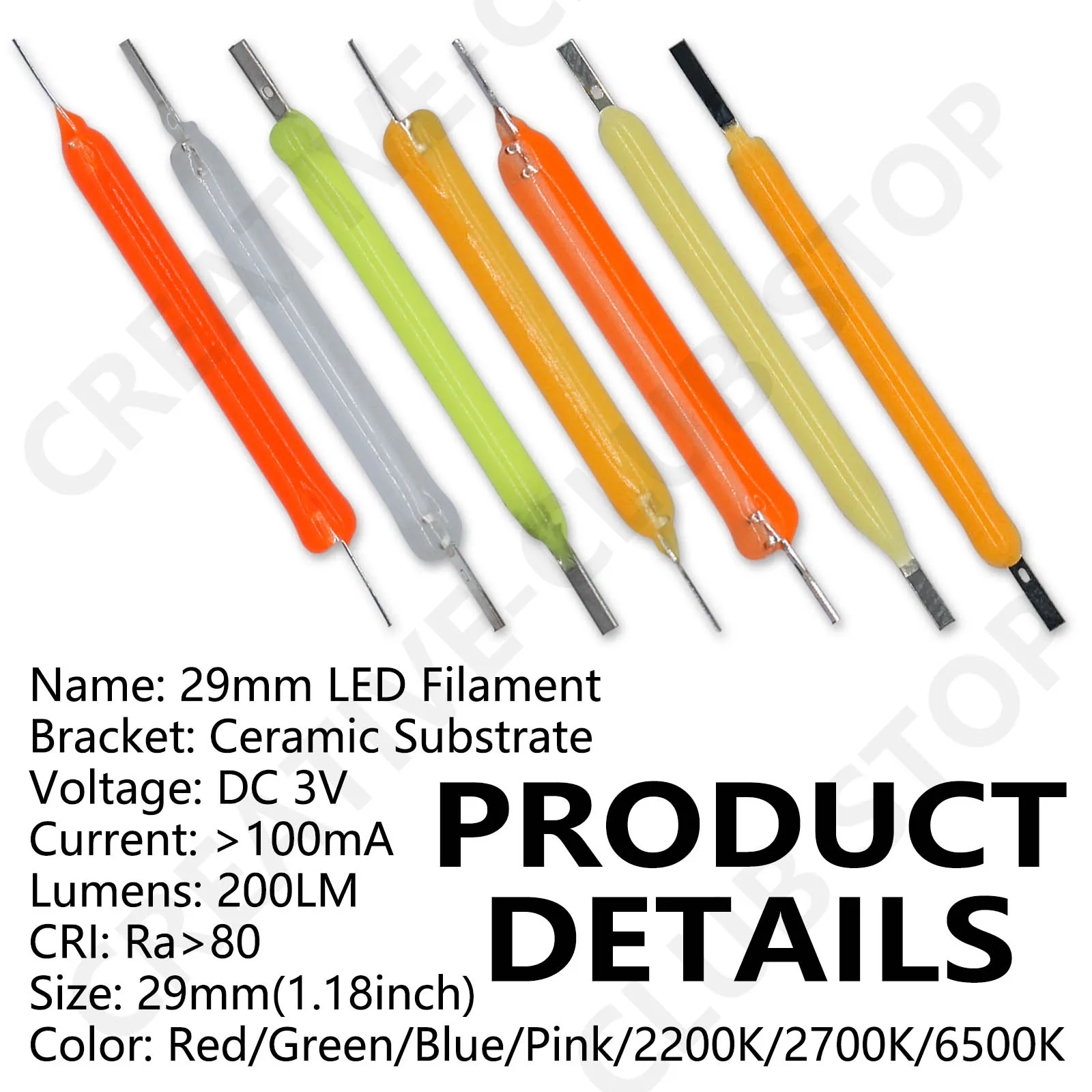 10pcs LED Filament Lamp Cob Artwork DC3V 29mm for LED Filament Edison Lamp Parts Incandescent Diodes Bulb Lighting Accessories