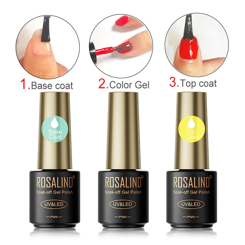 ROSALIND bottiglia di plastica smalto Gel per unghie Base Top Gel per Nail Art fondotinta semipermanente UV LED Gel vernice No wipe