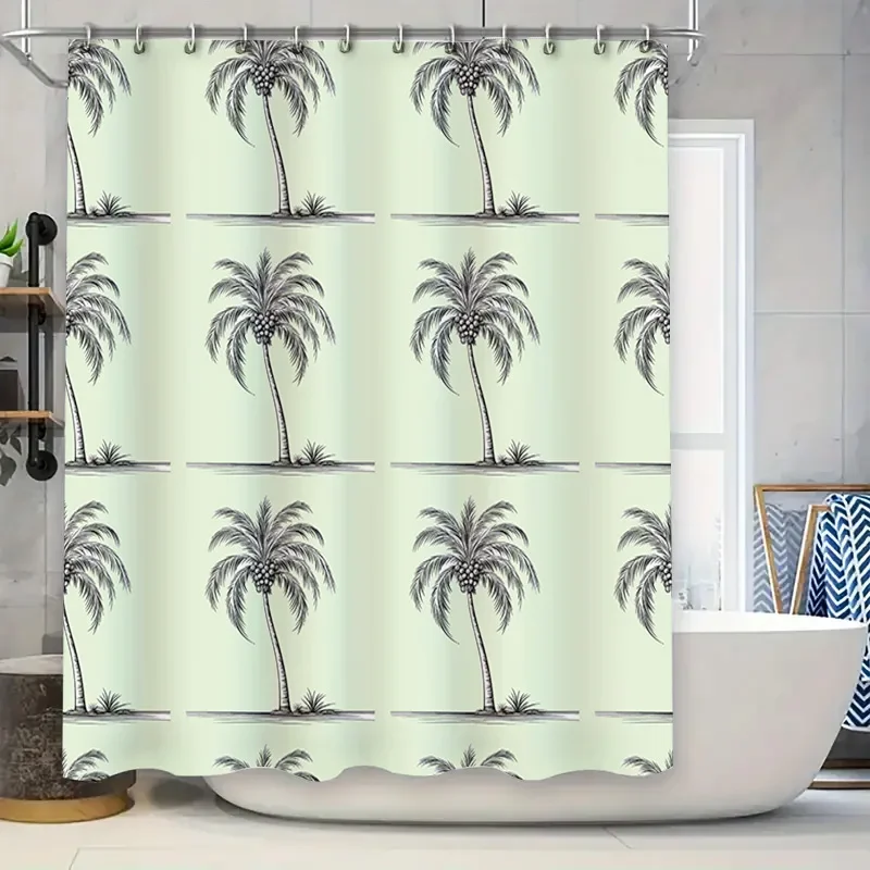 

Классическая черная занавеска для душа с принтом пальмы для декора ванной комнаты, кремово-белая однотонная водонепроницаемая ткань