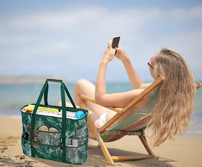 Bolso de mano con huecos de malla literaria para mujer, bolso de playa de verano, de gran capacidad bolso de hombro, bolsos de libros para estudiantes