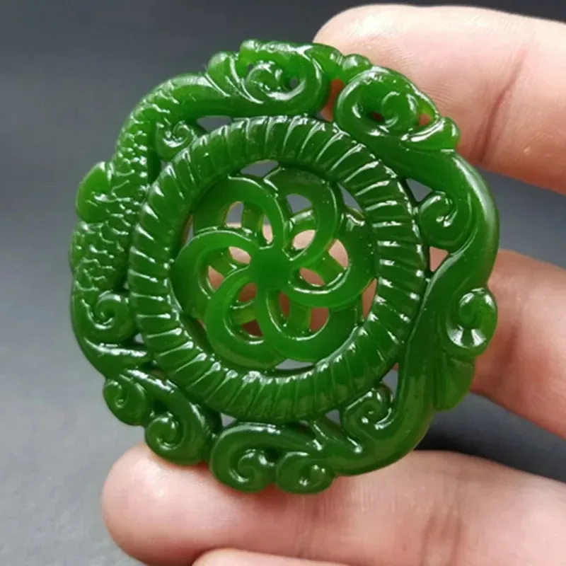 

Natural Green Hand Carved Double Dragon Jade Pendant Fashion Jewelry Men's and Women's Necklace Gift Accessories