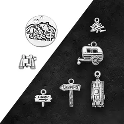 Antique Silver Plated Trailer Camping Fire Charms Travel Pendants For Diy Bracelets Jewelry Making Findings Supplies Accessories