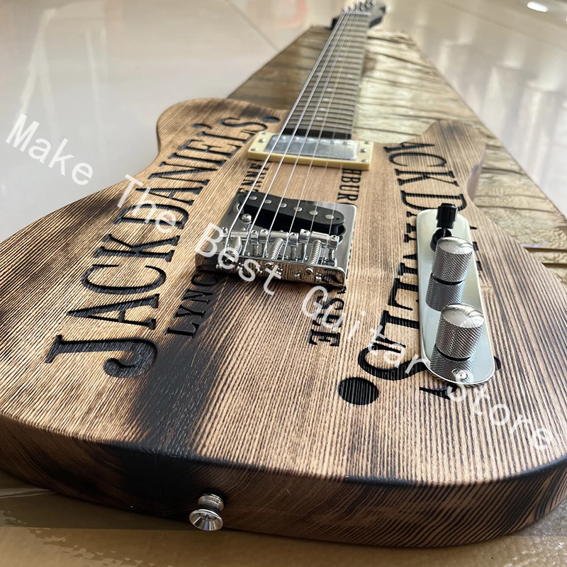 Carving old electric guitars in classic natural wood color, professional quality assurance, and fast delivery.