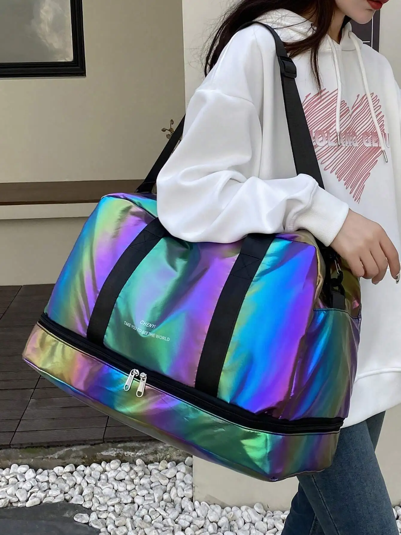 Multi-Pocket Large Capacity Waterproof Women's Tote Bag For Traveling And Luggage Trending Y2K Holographic Bag Glitter Travel Ba