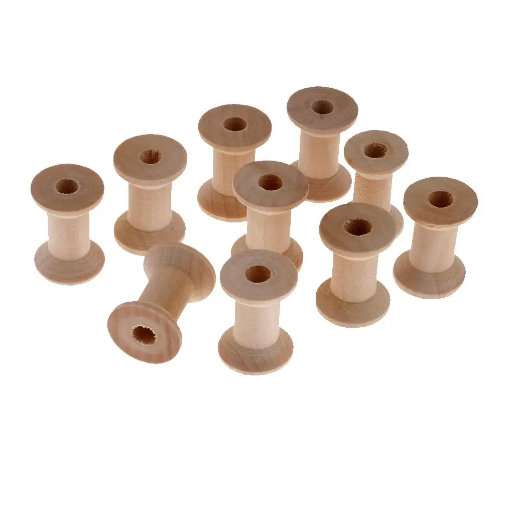 10 Loose Wooden Spool Natural Classic Wooden Spool Empty DIY Spools Customize Sewing Craft Project 28x21mm