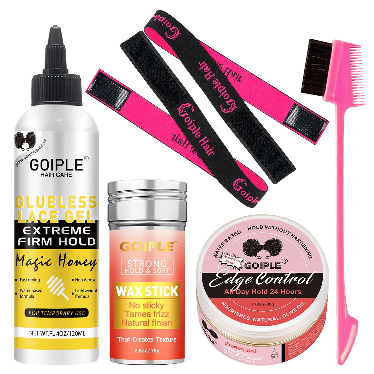 

Hair Smoothing Styling Wax Stick, Edge Control Gel Controlling Flyaway Baby Bangs Temporary Glueless Lace Gel Headband and Brush