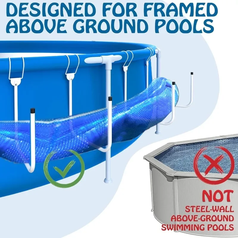 Adjustable Pool Storage Hooks Keep Solar Cover/Blankets Off The Ground, U-Shaped Iron Tube Set for Framed Above-Ground