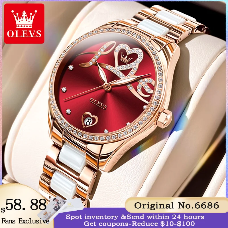 

OLEVS 6686 Luxury Automatic Mechanical Women's Watch High Quality Waterproof Luminous Love Diamond dial Elegant Set Women Watch