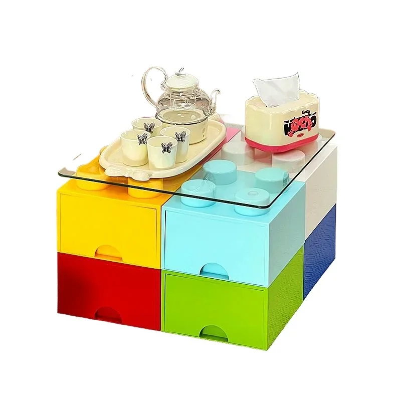 DIY dopamine building block coffee table, living room sofa side table, small apartment table storage box