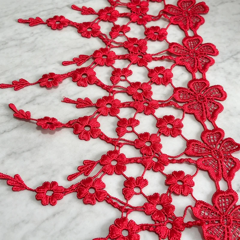 2yards Polyester Wine red Flower Lace Trims Water Soluble Lace Ribbon DIY Necklace Ornaments Wedding Clothes Accessories