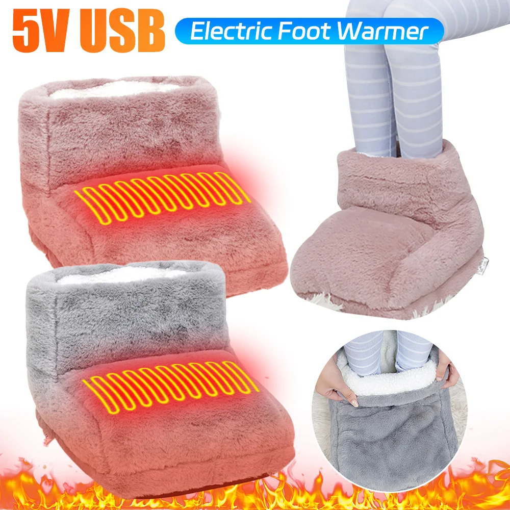 

5V Electric Foot Warmer Foot Heating Pad USB Charging Household Foot Heater Washable Double Plush Feet Slippers for Home Winter
