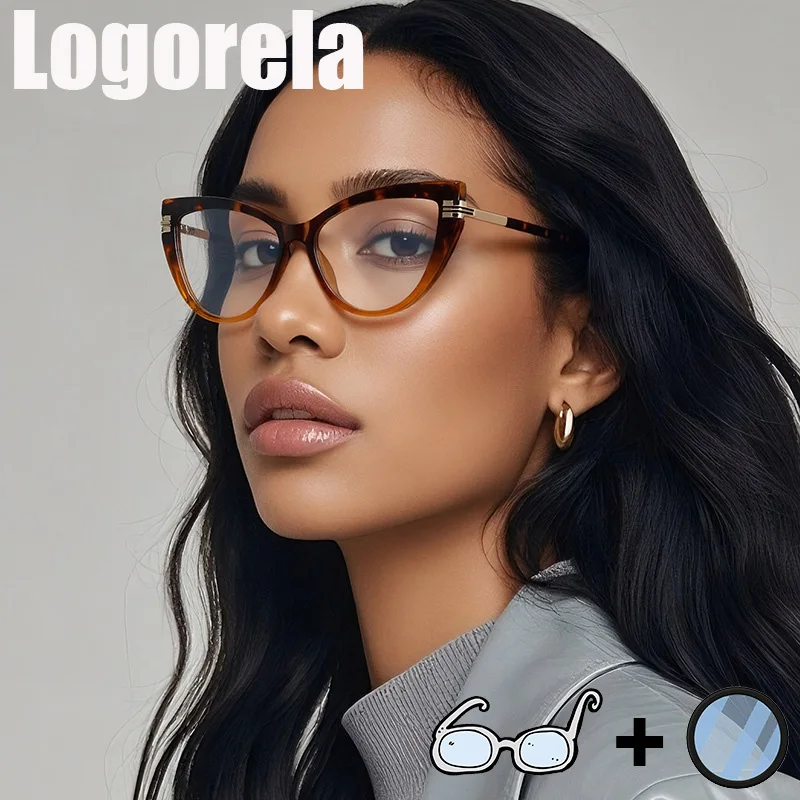

Logorela 2264 Women Optical Prescription Glasses Anti-Blue Light Photochromic Eyewear Myopia Hyperopia Progressive Eyeglasses