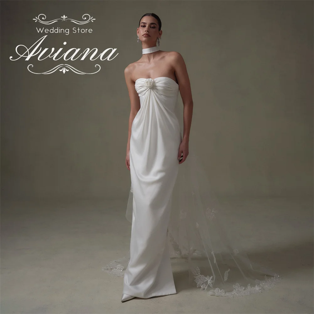 

Aviana Customized Sweetheart Mermaid Wedding Dress Flower Ruffles Sleeveless Strapless Simple Beach Elegant Appliques Sequin