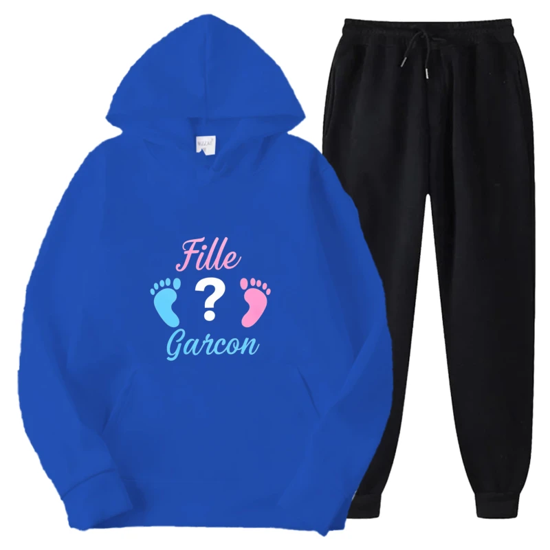 مجموعة هوديي Blue Fille Garcon Baby Gender Reveal Print لهدايا الحفلات الإعلانية للحمل #1