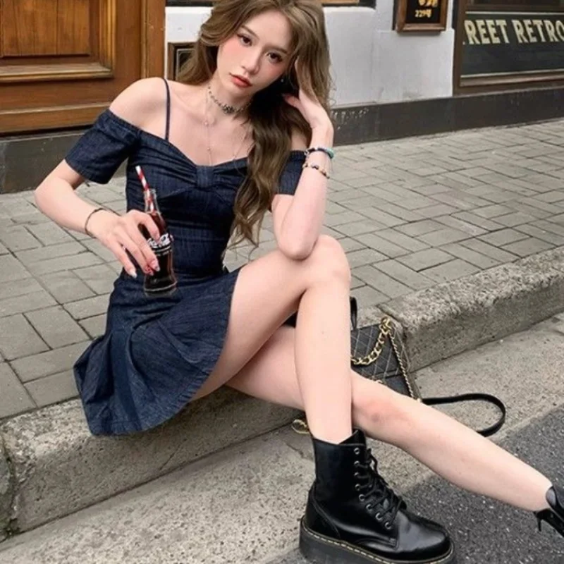 Night Club Sexy Mini 2 Pieces Sets for Women Solid Color Slim Fit Mature Denim Skirt Woman Outfit Short Summer Fashion 2024 Full