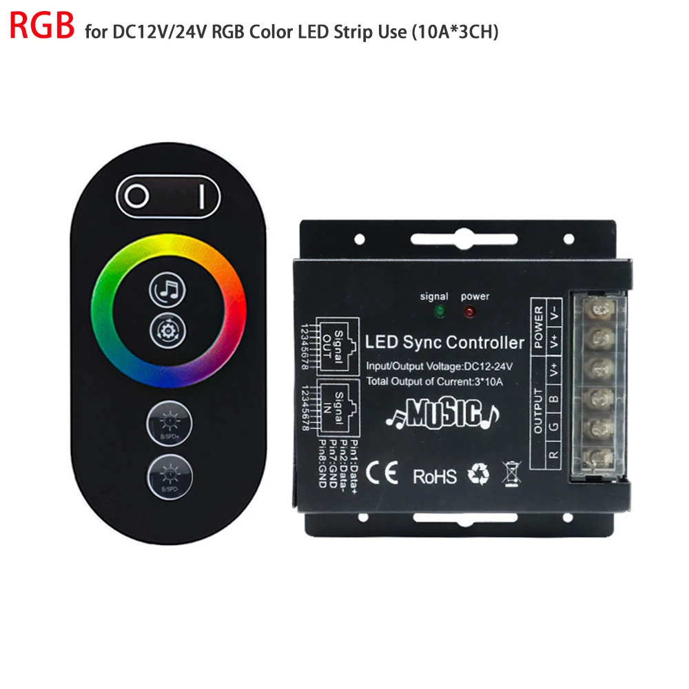 DC12V 24V LED Music Controller RJ45 Port Sync Touch Wireless Remote Dimmer For Single Color CCT RGB RGBW RGBCCT LED Strip Lights